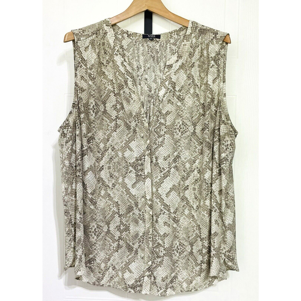 NYDJ 1X Blouse Snake Snakeskin Print Button Front Sleeveless Shirt Top Animal